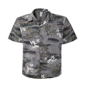 Palmwave Hawaiian Shirt Mens Small Gray Tropical Palm Print Button Up